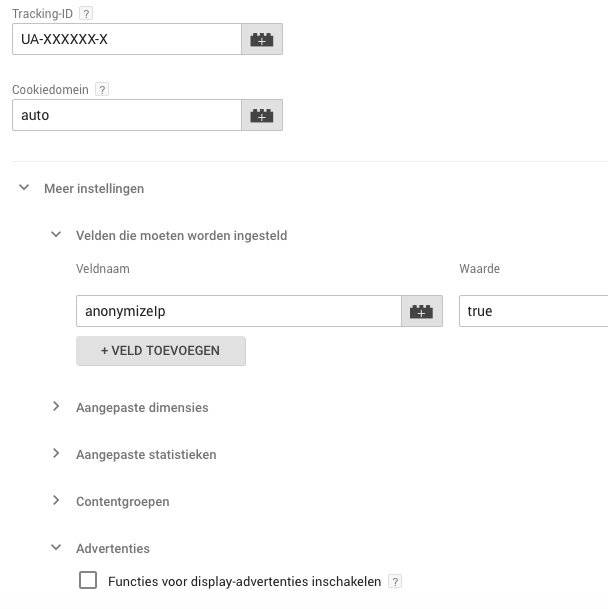 AVG analytics instellingen