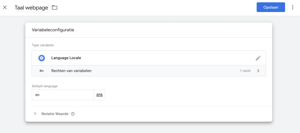 Taal variabele in Google Tag Manager